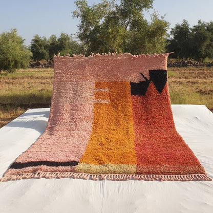 Idouh | 8x11 Moroccan Rug Pink & Orange Berber Beni Ourain for Living Room or Bedroom | 8'37x11'38 Ft | 255x347 cm - OunizZ