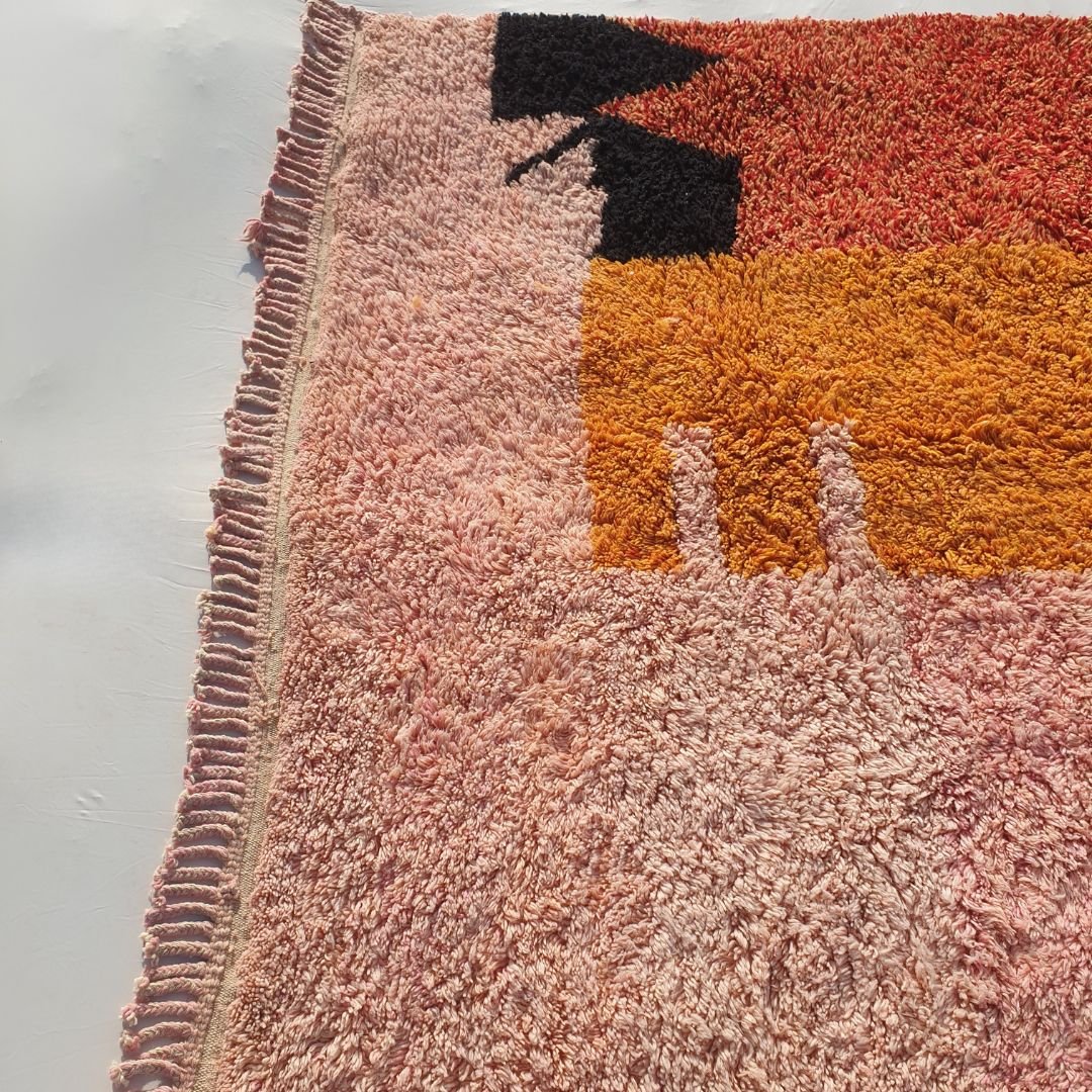 Idouh | 8x11 Moroccan Rug Pink & Orange Berber Beni Ourain for Living Room or Bedroom | 8'37x11'38 Ft | 255x347 cm - OunizZ