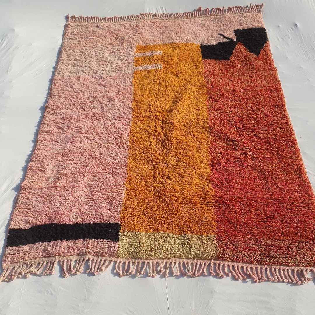 Idouh | 8x11 Moroccan Rug Pink & Orange Berber Beni Ourain for Living Room or Bedroom | 8'37x11'38 Ft | 255x347 cm - OunizZ