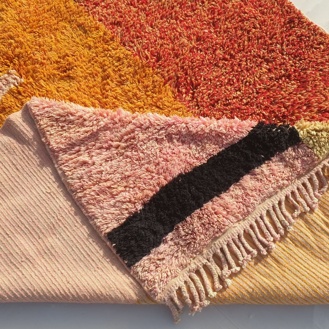 Idouh | 8x11 Moroccan Rug Pink & Orange Berber Beni Ourain for Living Room or Bedroom | 8'37x11'38 Ft | 255x347 cm - OunizZ