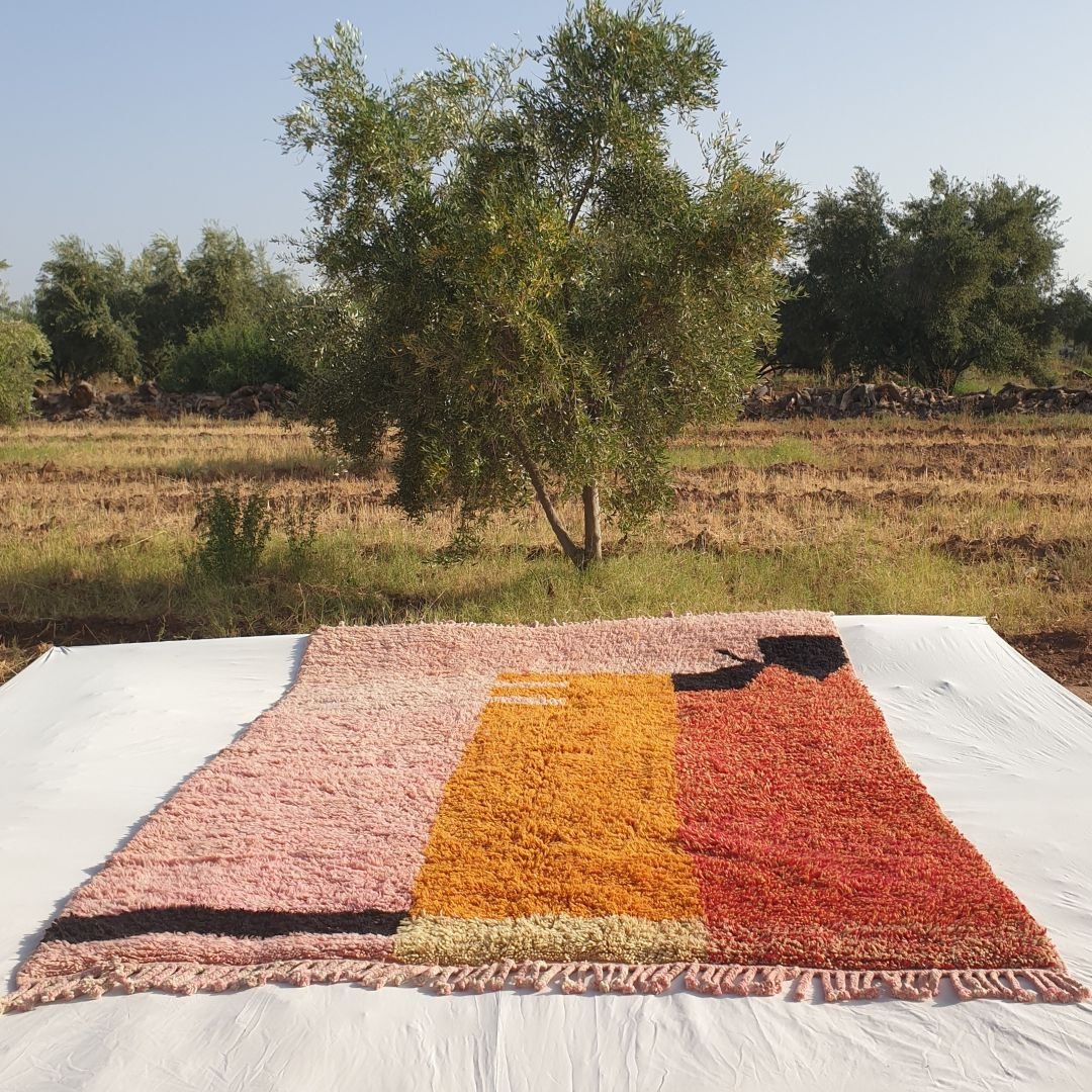 Idouh | 8x11 Moroccan Rug Pink & Orange Berber Beni Ourain for Living Room or Bedroom | 8'37x11'38 Ft | 255x347 cm - OunizZ