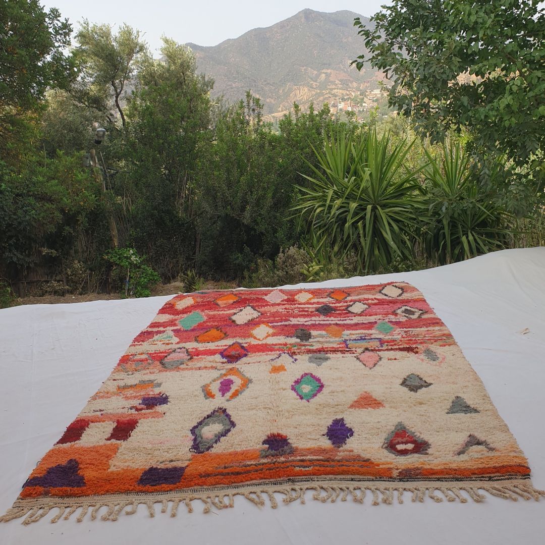 Janess - 6x9 Moroccan Rug - Vibrant Red Diamond Boujad Berber Handwoven Carpet | 6'6"x9'5" Ft | 198x288 cm - OunizZ