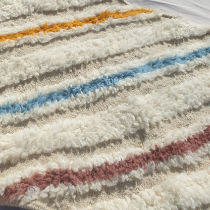 Jonat - White Beni Ourain Runner Rug - Multicolor Diagonal Stripe Moroccan Berber Hallway Carpet | 2'4"x9'8" Ft | 73x296 cm - OunizZ
