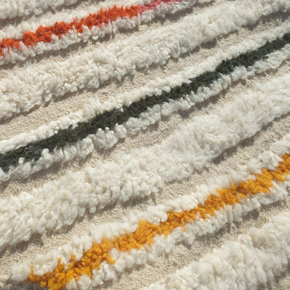 Jonat - White Beni Ourain Runner Rug - Multicolor Diagonal Stripe Moroccan Berber Hallway Carpet | 2'4"x9'8" Ft | 73x296 cm - OunizZ