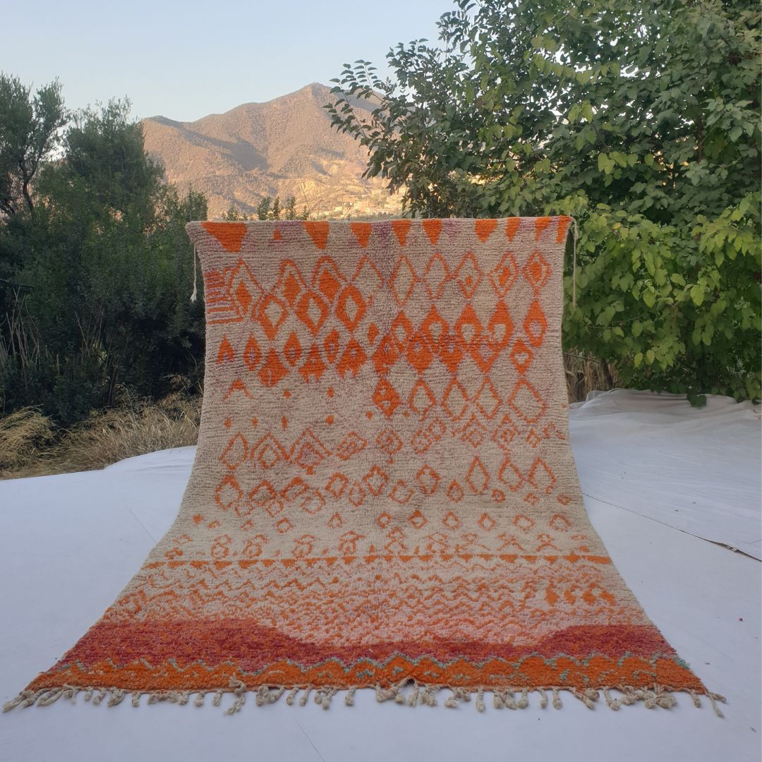 Kanali - Orange Moroccan Rug 6x10 Berber Boujad Handmade | 6'26x10'23 Ft | 191x312 cm - OunizZ