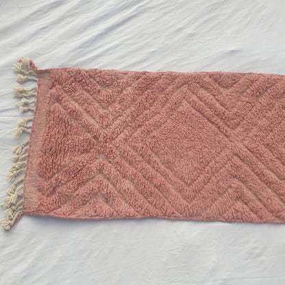 Karisa - Terracotta Rose Pink Beni Ourain Runner Rug - Diagonal Carved Diamond Relief Moroccan Berber Hallway Carpet | 2'10"x10'8" Ft | 88x325 cm - OunizZ