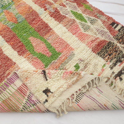 Katwa - Red Moroccan Rug with Bold Vertical Cream Column Design - Handwoven Berber Carpet | 6'4"x9'10" Ft | 193x301 cm - OunizZ