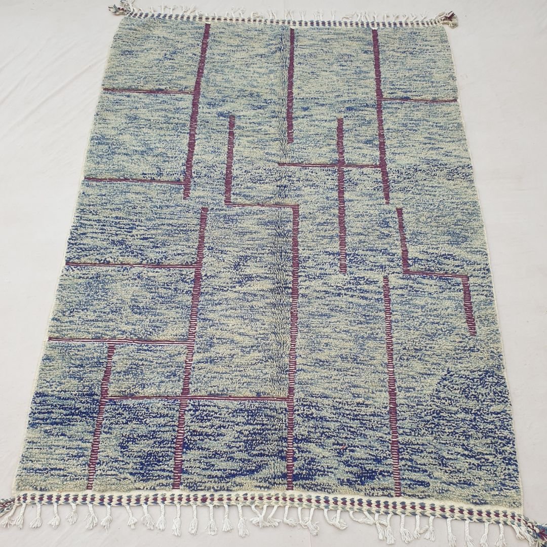 Khafita - Blue Boujad Rug Moroccan 6x9 | Berber Living room & Bedroom Rug | 6'89x9'84 Ft | 210x300 cm - OunizZ