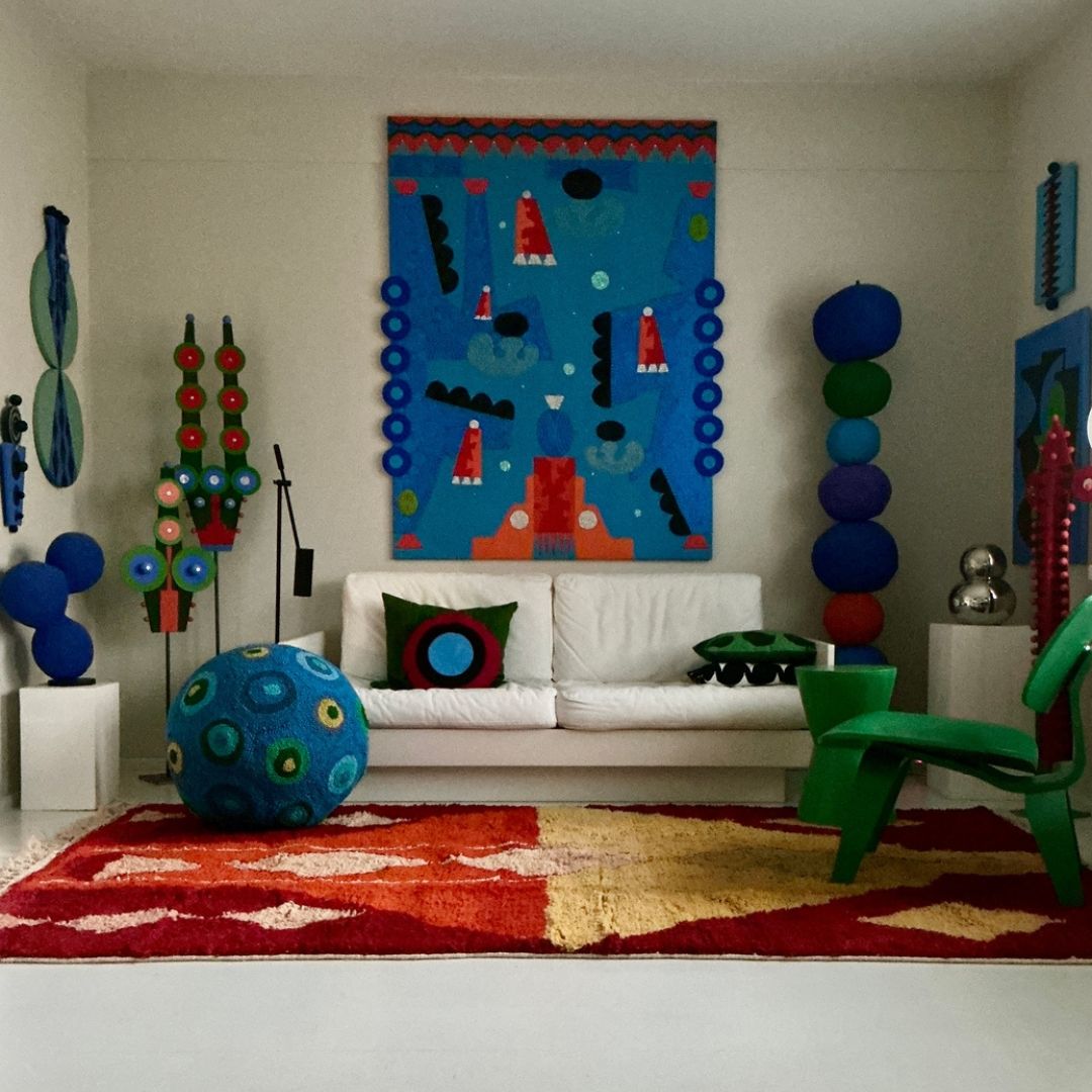 Khaka - Custom Bold Geometric Beni Ourain Rug – Red Orange Yellow Shag Wool Carpet | Custom - Rug (Made to Order) - OunizZ