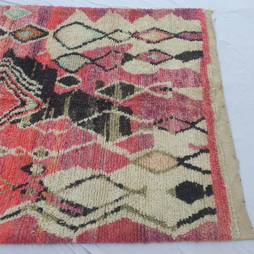 Khanila - Bold Pink Diamond Boujad Rug 6x10 ft - Vibrant Handwoven Moroccan Berber Geometric Area Rug for Eclectic Living | 6'46x10'30 Ft | 197x314 cm - OunizZ