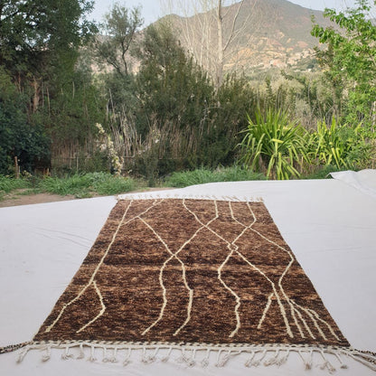 Kiaka | Brown Beni Ourain 6x9 Moroccan Rug | Handmade Berber Wool Carpet | 6'04x9'74 Ft | 184x297 cm - OunizZ