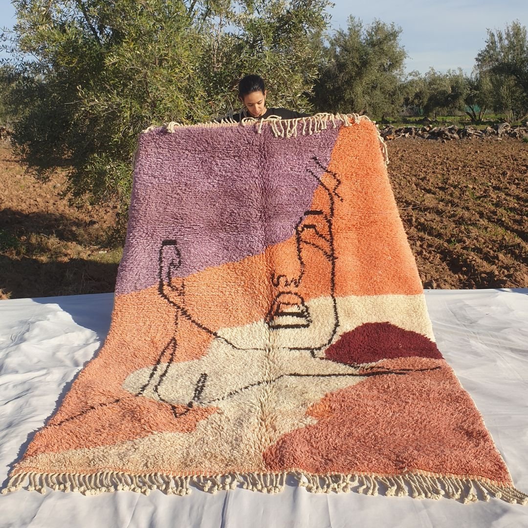 Kissmi - Abstract Beni Mrirt Luxurious 6x9 Moroccan Rug Ultra Soft & Thick | Berber Handmade Wool Carpet | 6'9"x9'4" Ft | 207x285 cm - OunizZ