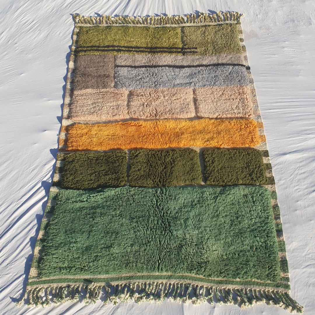 Custom Olive Green Moroccan Shag Rug - Luxury Beni Mrirt Wool Rug