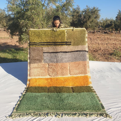 Kitia - 5x8 Olive Green Moroccan Shag Rug - Luxury Beni Mrirt Wool Rug | 5'08x8'17 ft - 155x249 cm - OunizZ