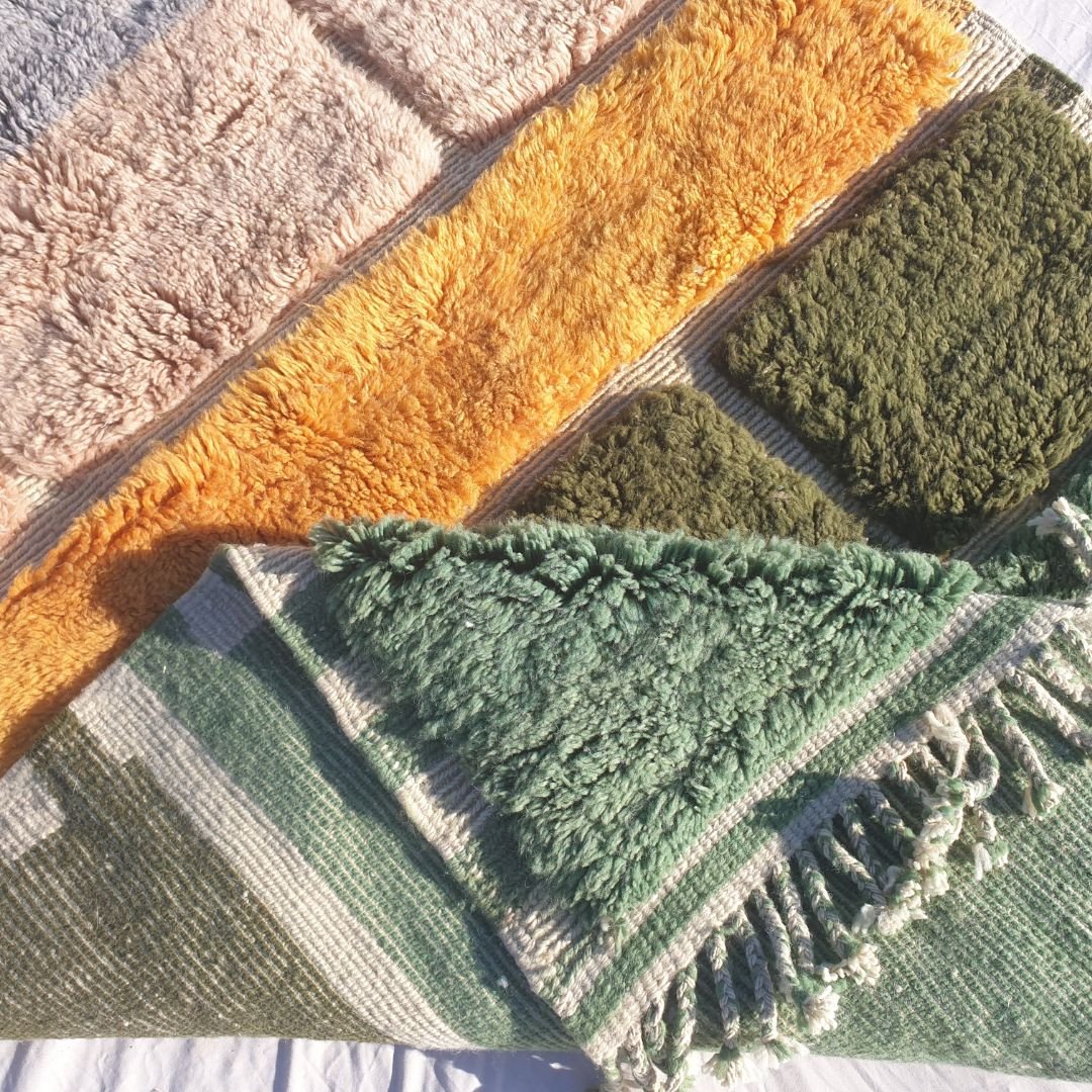 Custom Olive Green Moroccan Shag Rug - Luxury Beni Mrirt Wool Rug