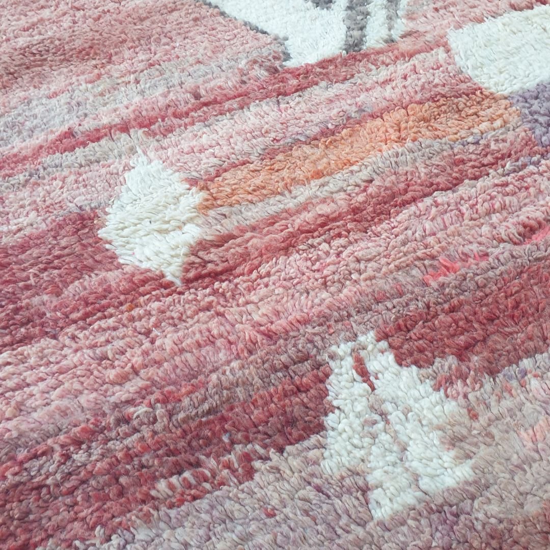 Lamhra - Vintage 6x9 Red & Pink Boujad Moroccan Rug - Handwoven Berber Wool Carpet | 6'30x9'94 Ft | 192x303 cm - OunizZ