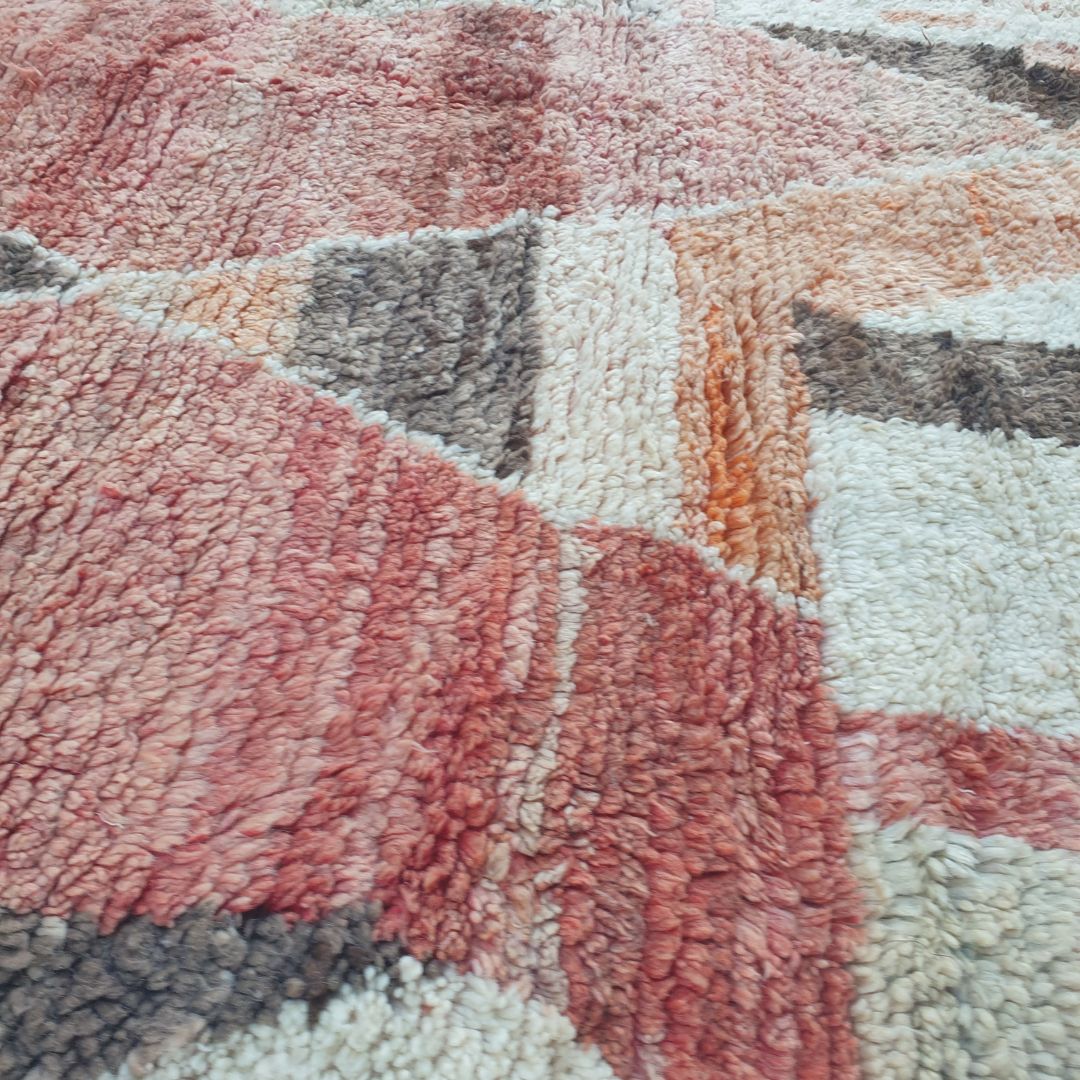 Lamhra - Vintage 6x9 Red & Pink Boujad Moroccan Rug - Handwoven Berber Wool Carpet | 6'30x9'94 Ft | 192x303 cm - OunizZ