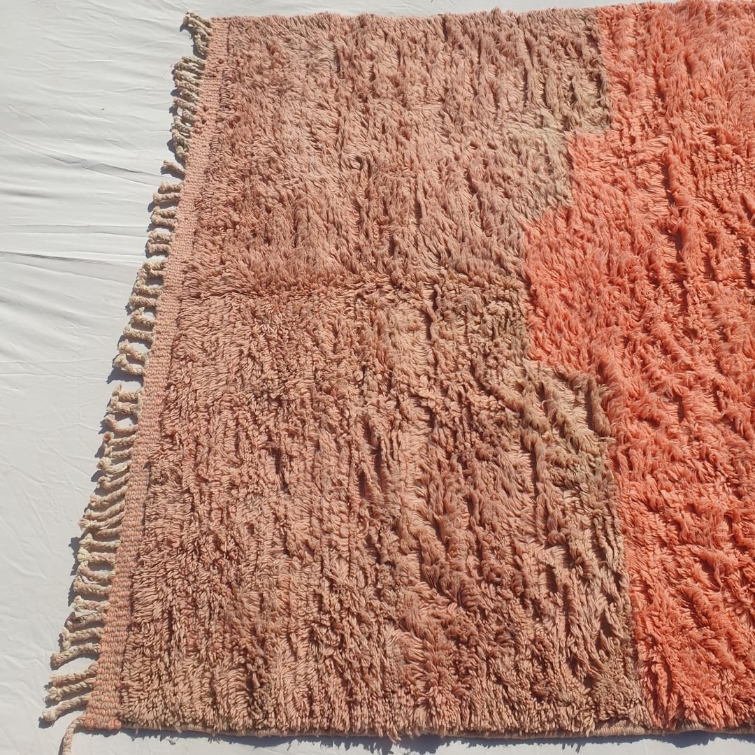 Lavme | Peach Pink Moroccan Rug 6x9 Beni Ourain Ultra Soft | Authentic Berber wool Beni Rug | 6'56x9'78 Ft | 200x298 cm - OunizZ