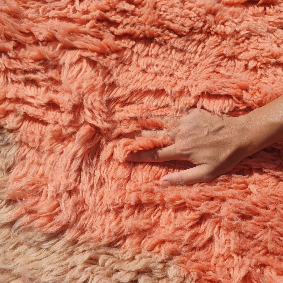 Lavme | Peach Pink Moroccan Rug 6x9 Beni Ourain Ultra Soft | Authentic Berber wool Beni Rug | 6'56x9'78 Ft | 200x298 cm - OunizZ