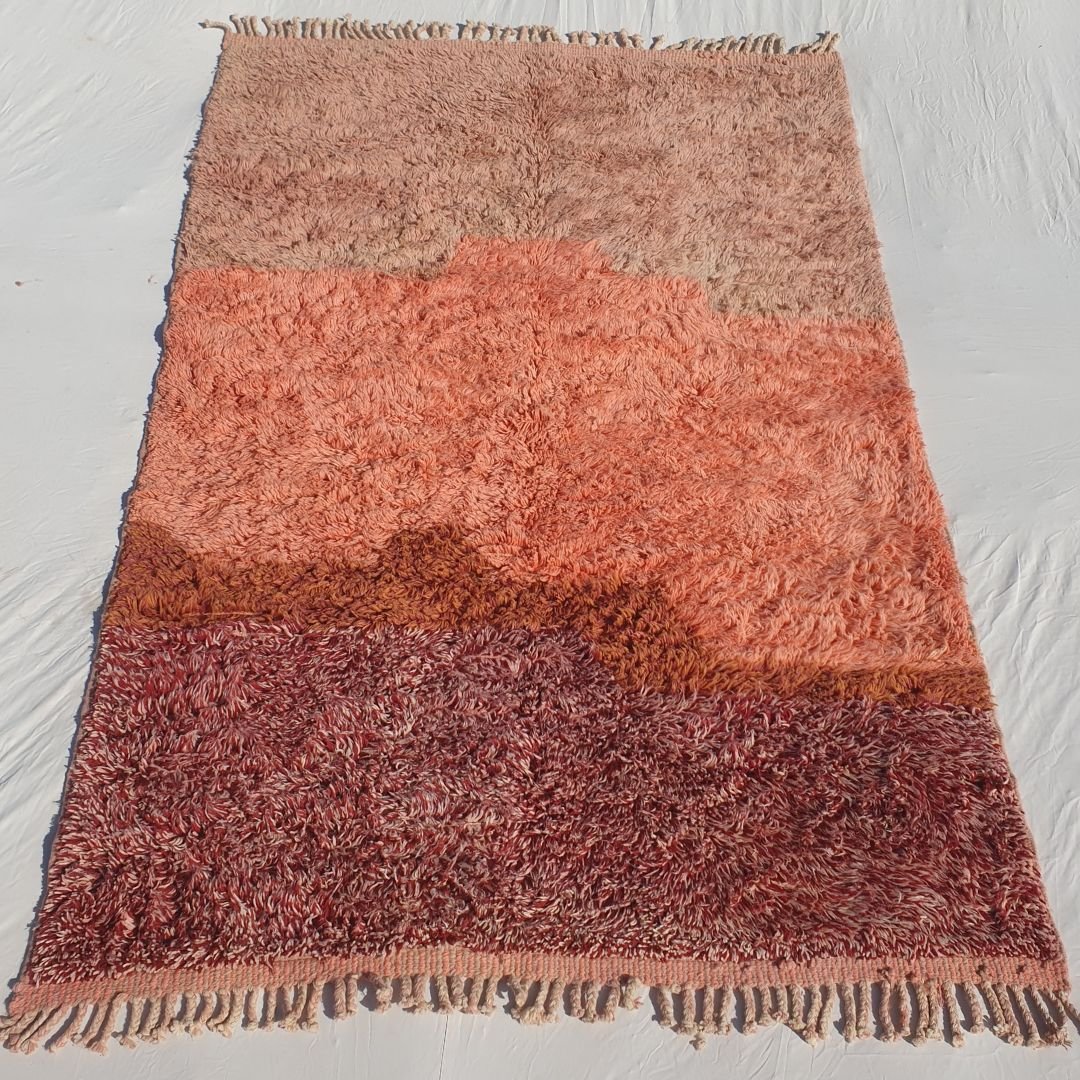 Lavme | Peach Pink Moroccan Rug 6x9 Beni Ourain Ultra Soft | Authentic Berber wool Beni Rug | 6'56x9'78 Ft | 200x298 cm - OunizZ