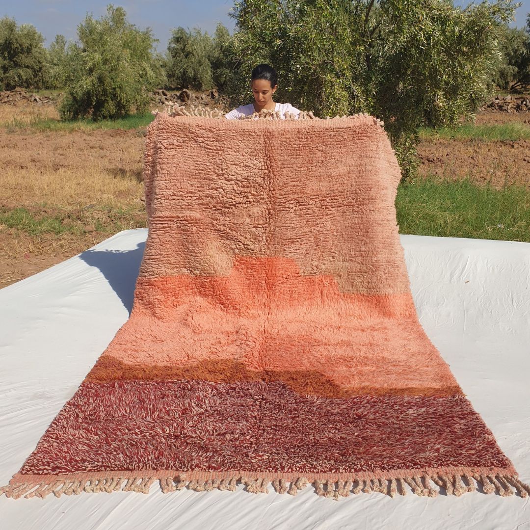 Lavme | Peach Pink Moroccan Rug 6x9 Beni Ourain Ultra Soft | Authentic Berber wool Beni Rug | 6'56x9'78 Ft | 200x298 cm - OunizZ