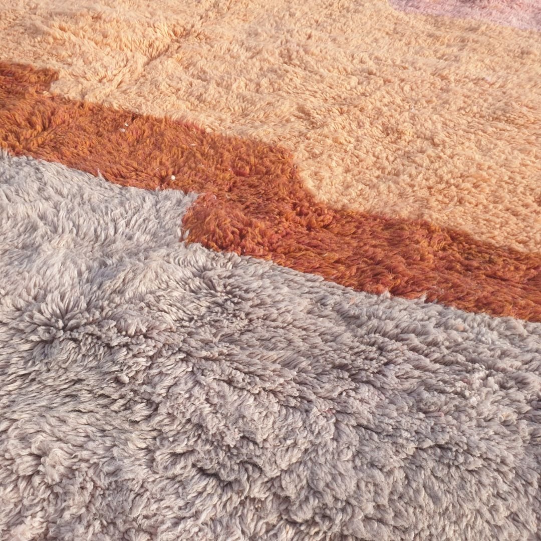 Lavmi | Handmade Beni Mrirt Rug 6x9 ft – Plush Pastel Pink Orange Lilac Abstract Moroccan Shag Wool Rug | 6'9"x9'5" ft | 207x286 cm - OunizZ