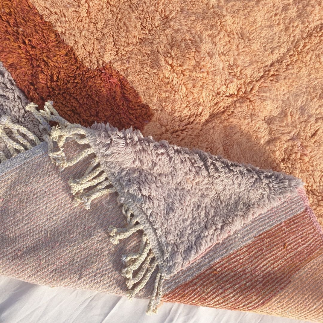 Lavmi | Handmade Beni Mrirt Rug 6x9 ft – Plush Pastel Pink Orange Lilac Abstract Moroccan Shag Wool Rug | 6'9"x9'5" ft | 207x286 cm - OunizZ