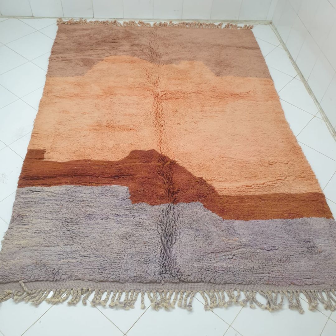 Lavmi | Peach Pink & Lilac Moroccan Rug 7x10 Beni Ourain Ultra Soft | Authentic Berber wool Beni Rug | 7'x10'10 Ft | 214x308 cm - OunizZ