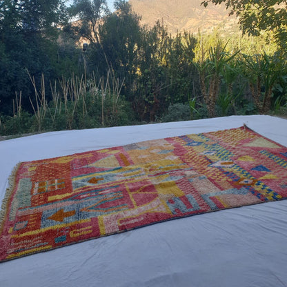 Layba - Playful Pink Yellow Boujad Rug 6x10 ft - Vibrant Handwoven Moroccan Berber Abstract Area Rug for Boho Living | 6'30x10'30 Ft | 192x314 cm - OunizZ