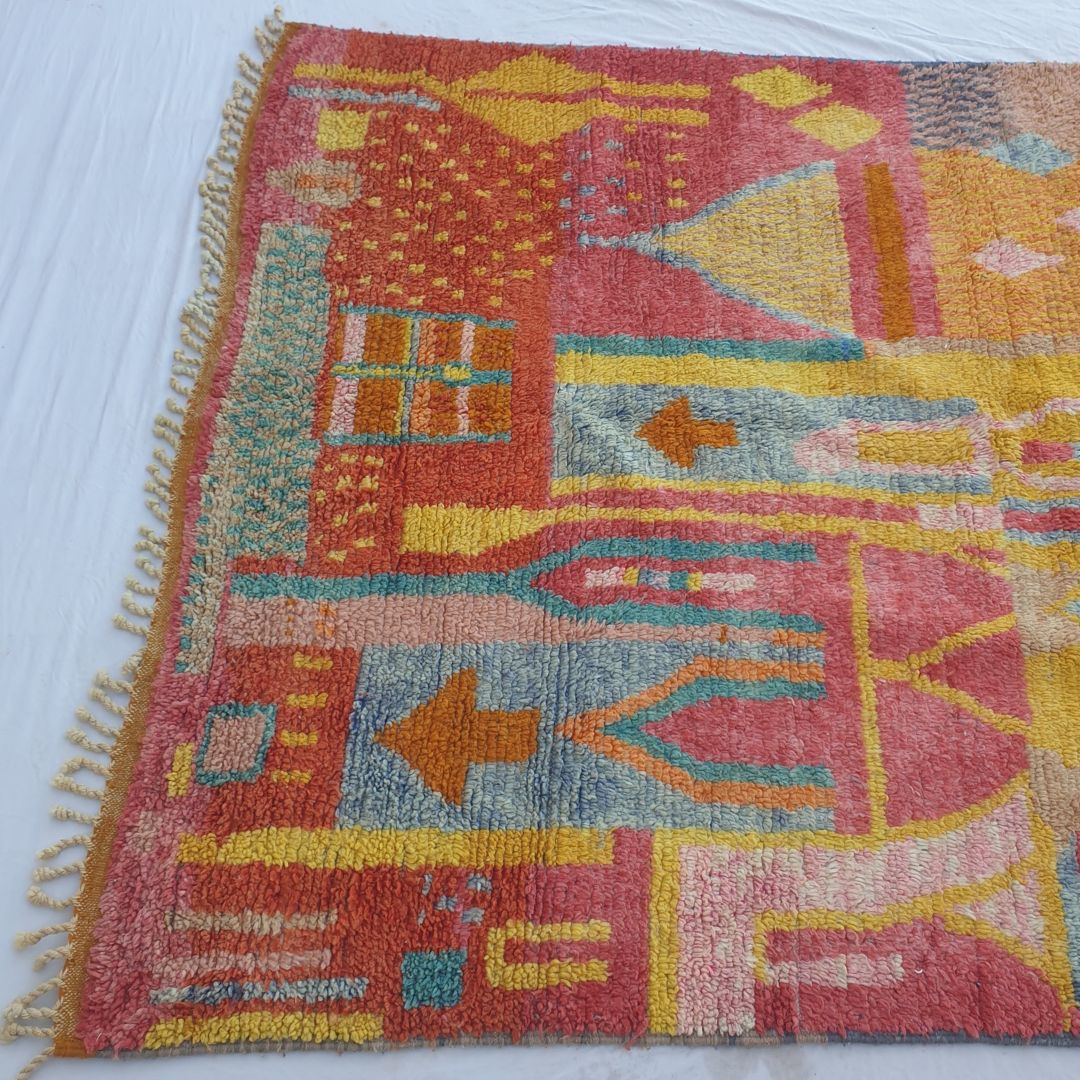 Layba - Playful Pink Yellow Boujad Rug 6x10 ft - Vibrant Handwoven Moroccan Berber Abstract Area Rug for Boho Living | 6'30x10'30 Ft | 192x314 cm - OunizZ