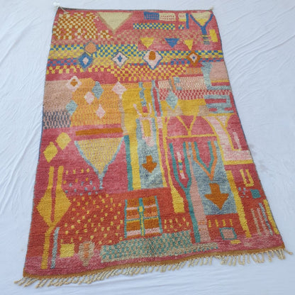 Layba - Playful Pink Yellow Boujad Rug 6x10 ft - Vibrant Handwoven Moroccan Berber Abstract Area Rug for Boho Living | 6'30x10'30 Ft | 192x314 cm - OunizZ