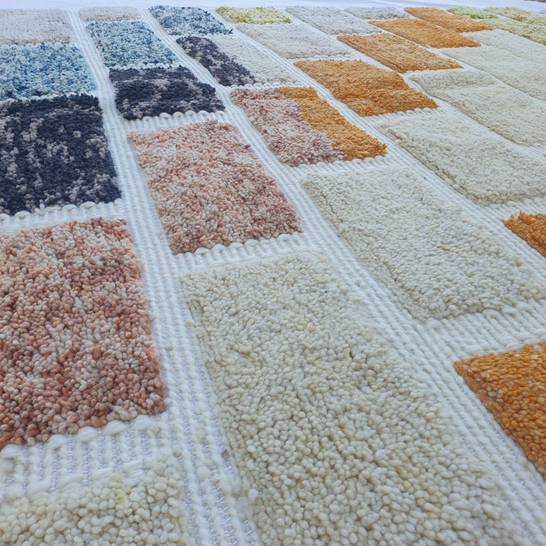 Lounari | Vibrant Multicolored Beni Ourain Brick Pattern Shag Rug 6x10 ft - Handwoven Moroccan Wool Berber Carpet for Boho Living Room | 6'76x10'04 Ft | 206x306 cm - OunizZ