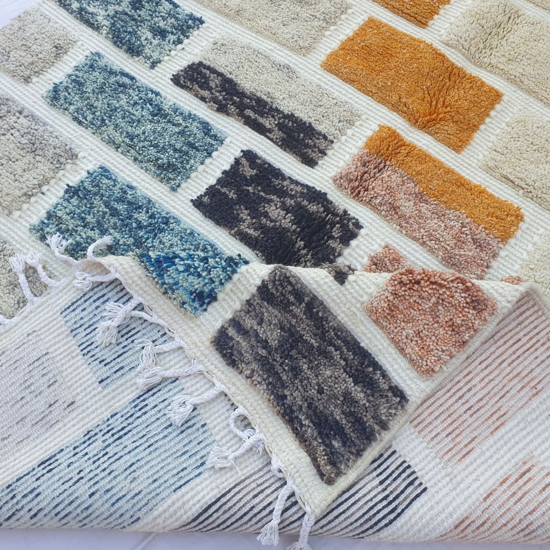 Lounari | Vibrant Multicolored Beni Ourain Brick Pattern Shag Rug 6x10 ft - Handwoven Moroccan Wool Berber Carpet for Boho Living Room | 6'76x10'04 Ft | 206x306 cm - OunizZ