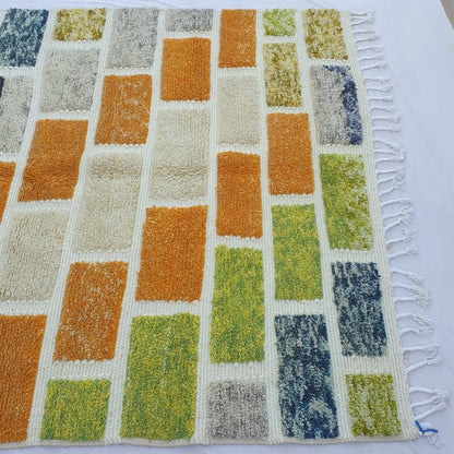 Lounari | Vibrant Multicolored Beni Ourain Brick Pattern Shag Rug 6x10 ft - Handwoven Moroccan Wool Berber Carpet for Boho Living Room | 6'76x10'04 Ft | 206x306 cm - OunizZ