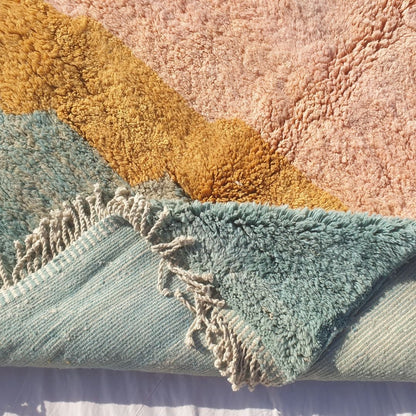 Luvme - Luxurious 6x10 Moroccan Rug - Plush Beni Mrirt Salmon Teal Abstract Color Block Handwoven Wool Carpet | 6'7"×10' Ft | 201×304 cm - OunizZ