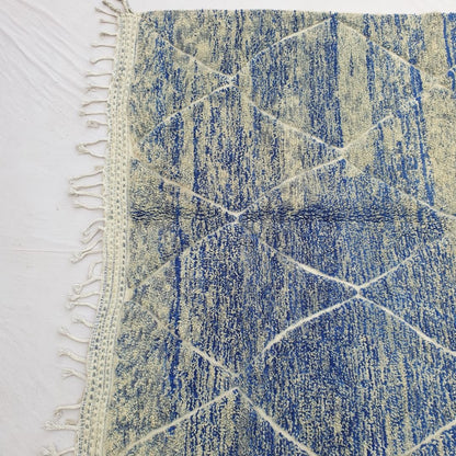 Machka | Blue Moroccan Rug 7x10 Soft Beni Ourain | Handmade Berber Wool Carpet | 7'x9'94 Ft | 213x303 cm - OunizZ