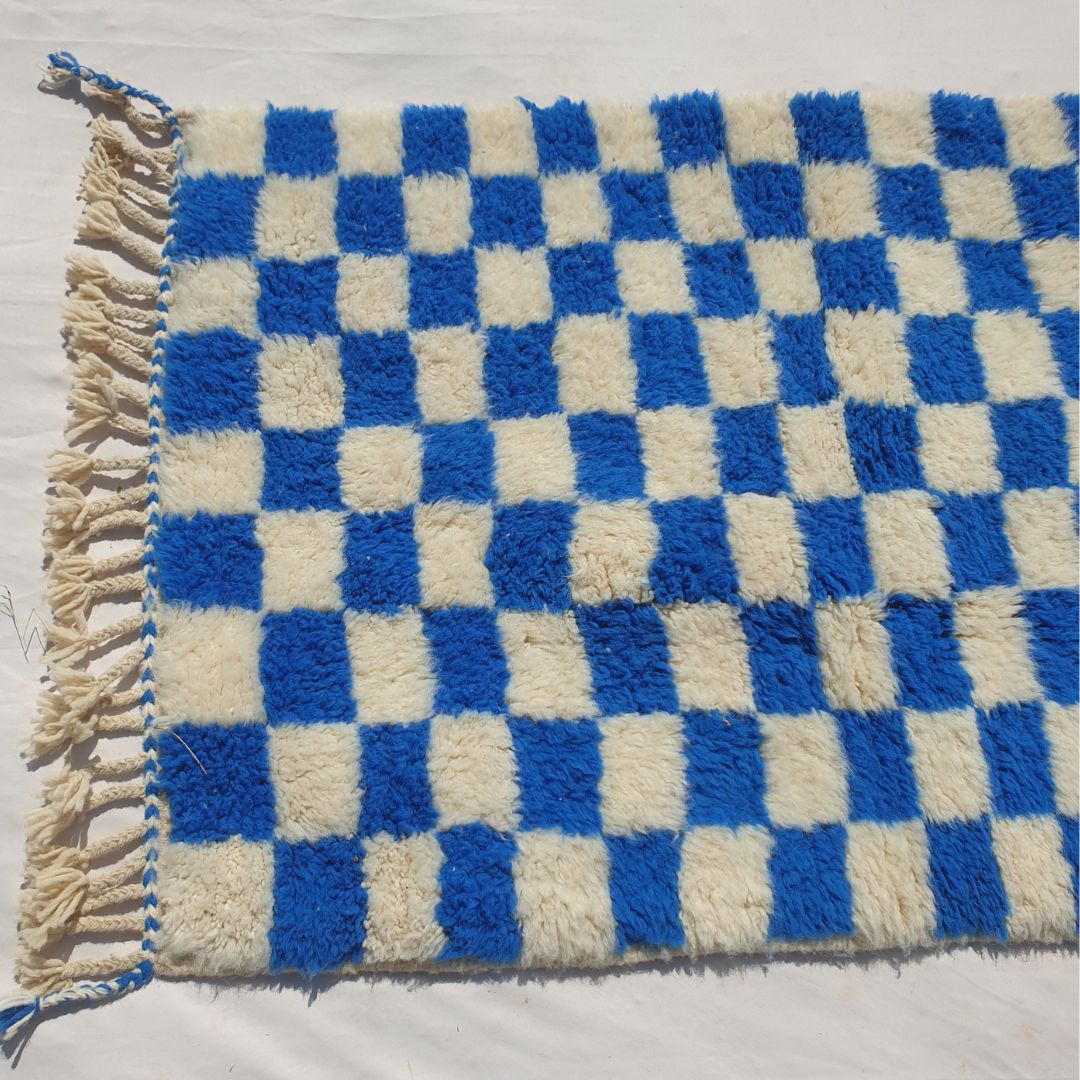 Marjana | Beni Ourain Moroccan Rug 3x5 ft Cobalt Blue Checkered | 3'44x5'12 Ft | 105x156 cm - OunizZ