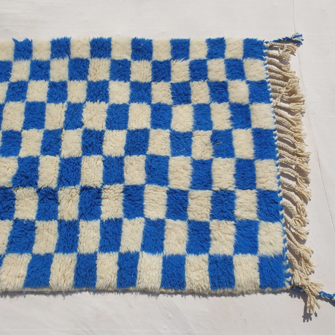 Marjana | Beni Ourain Moroccan Rug 3x5 ft Cobalt Blue Checkered | 3'44x5'12 Ft | 105x156 cm - OunizZ