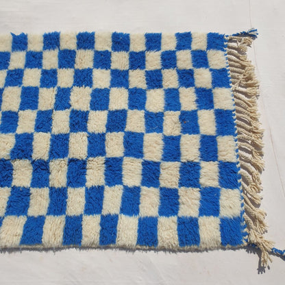 Marjana | Beni Ourain Moroccan Rug 3x5 ft Cobalt Blue Checkered | 3'44x5'12 Ft | 105x156 cm - OunizZ