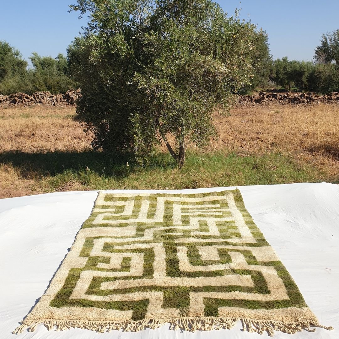 Mataha | Sage Green Checkered Moroccan Rug 6x9 Beni Ourain Ultra Soft | Authentic Berber wool Beni Rug | 6'56x9'68 Ft | 200x295 cm - OunizZ