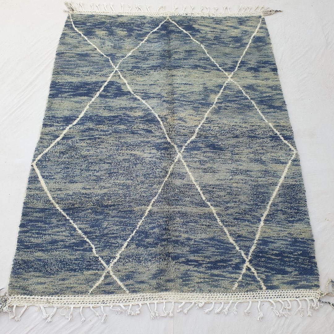 Mawja | Blue Moroccan Rug 7x9 Soft Beni Ourain | Handmade Berber Wool Carpet | 7'12x9'88 Ft | 217x301 cm - OunizZ