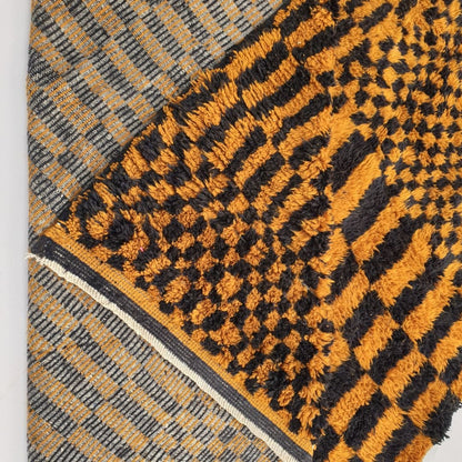 Mazama | Checkered Golden Brown & Black 8x10 Moroccan Rug Beni Mrirt Ultra Soft & Thick | 8'53x10'27 Ft | 260x313 cm - OunizZ