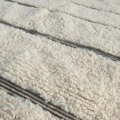 Misla - Ivory Beni Ourain Rug with Black Stripes - Moroccan Berber Carpet | 6'11"x9'3" Ft | 211x284 cm - OunizZ