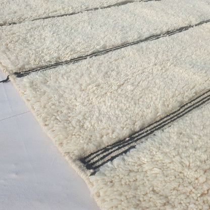 Misla - Ivory Beni Ourain Rug with Black Stripes - Moroccan Berber Carpet | 6'11"x9'3" Ft | 211x284 cm - OunizZ