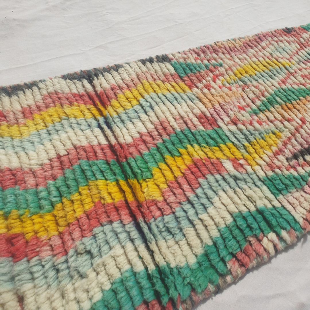 Mohala - Slim Colorful Moroccan Runner Rug Mixing Zigzag Stripes, a Diamond Lattice, a Checkerboard and Bold Diamonds on Cream - Handwoven Berber Carpet | 2'x10' Ft | 60x305 cm - OunizZ