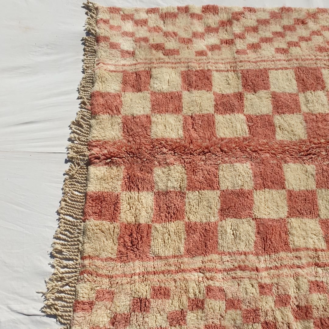 Mouassine | Checkered Pink Moroccan Rug 6x9 Beni Ourain Ultra Soft | Authentic Berber wool Beni Rug | 6'82x9'45 Ft | 208x288 cm - OunizZ