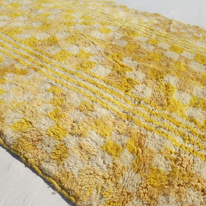 Mouassine | Checkered Yellow Moroccan Rug 6x9 Beni Ourain Ultra Soft | Authentic Berber wool Beni Rug | 6'53x9'74 Ft | 199x297 cm - OunizZ
