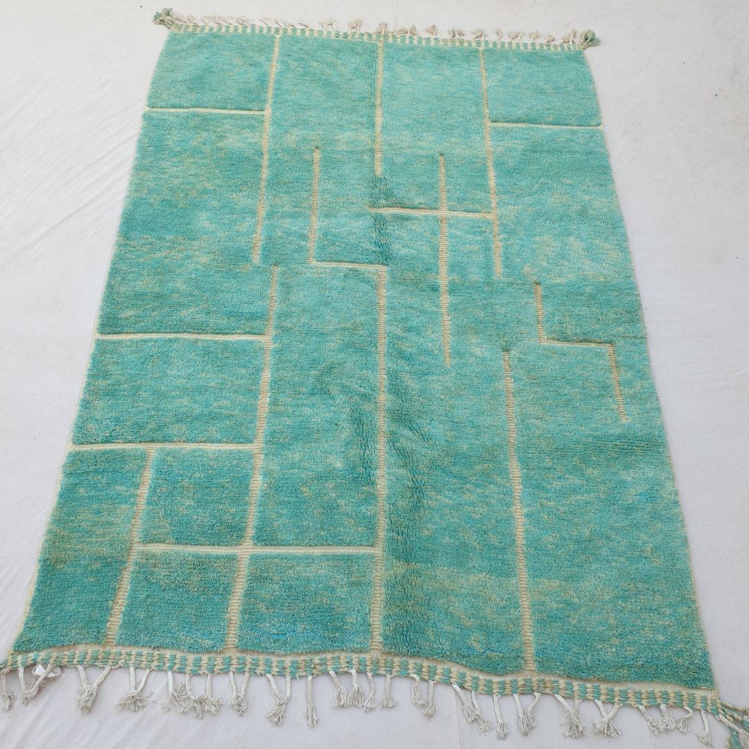 Myaba | Green Beni Ourain 6x9 Moroccan Rug | Handmade Berber Wool Carpet | 6'62x9'78 Ft | 202x298 cm - OunizZ