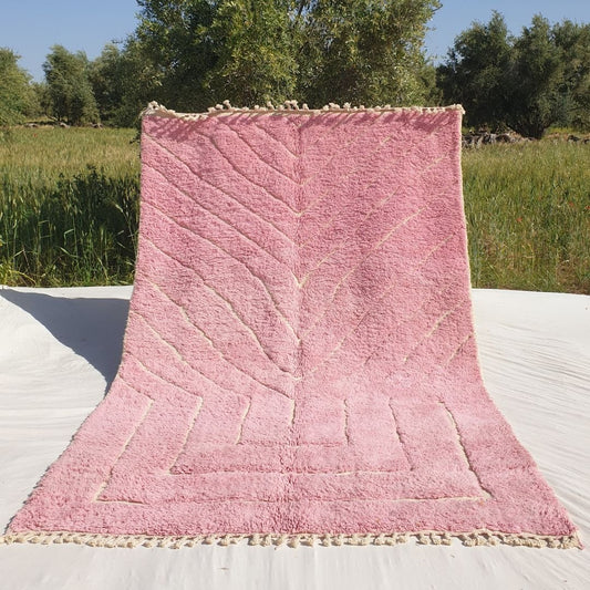 Nalale | Pink 6x10 Moroccan Rug Soft Beni Ourain | Berber Handmade Wool Carpet | 6'59x10'20 Ft | 201x311 cm - OunizZ