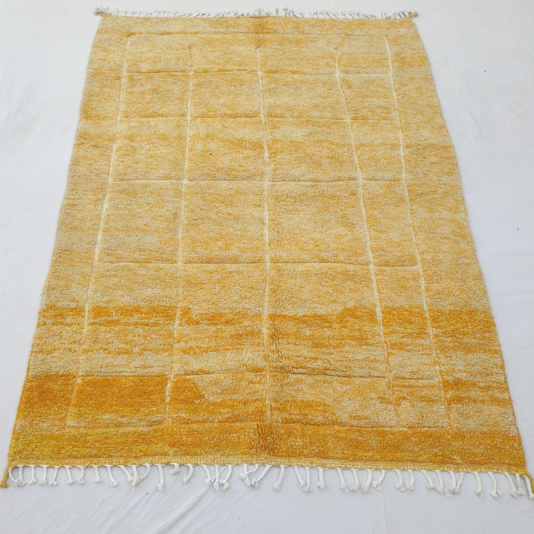 Nalssa | Yellow Moroccan Rug 6x9 Soft Beni Ourain | Handmade Berber Wool Carpet | 6'82x9'74 Ft | 208x297 cm - OunizZ